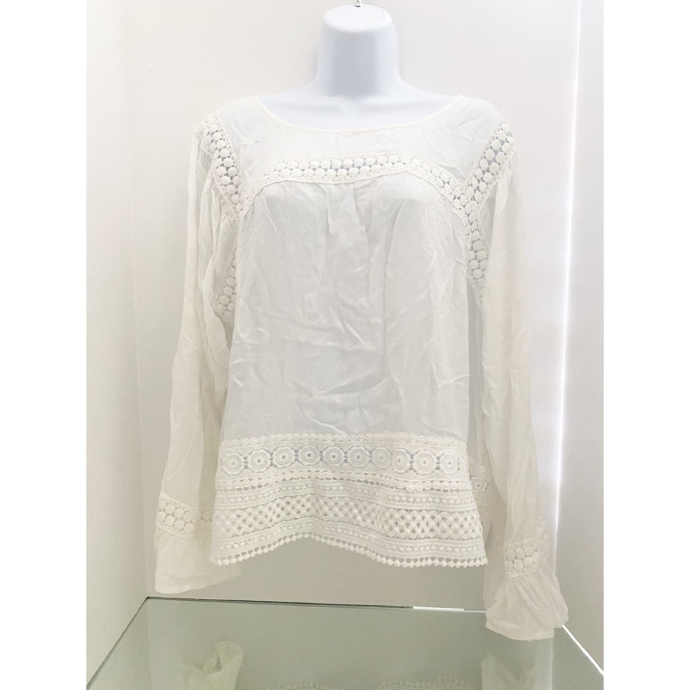 White Crocheted Bell Sleeve Blouse